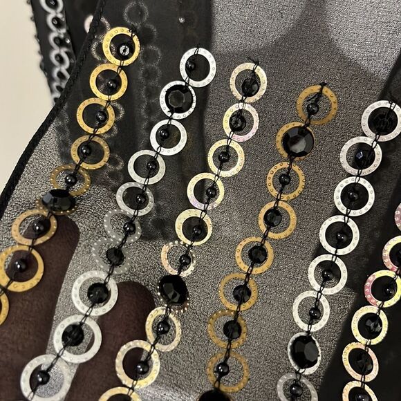 Steve Madden Sheer Black Scarf with Mixed Metal and Black Beads/Gem Accents-OS - Picture 10 of 11